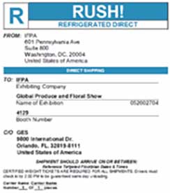 Shipping label for a refrigerated direct delivery with "RUSH!" highlighted.