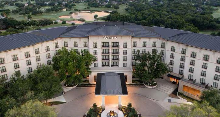 Aerial view of Westin hotel.