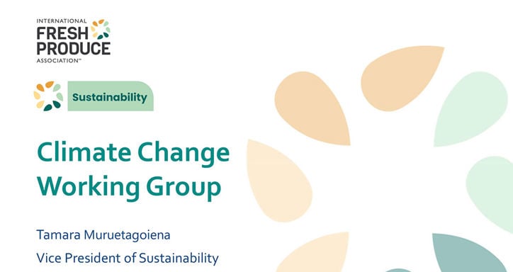 Image featuring International Fresh Produce Association's Climate Change Working Group title with decorative teardrop pattern.